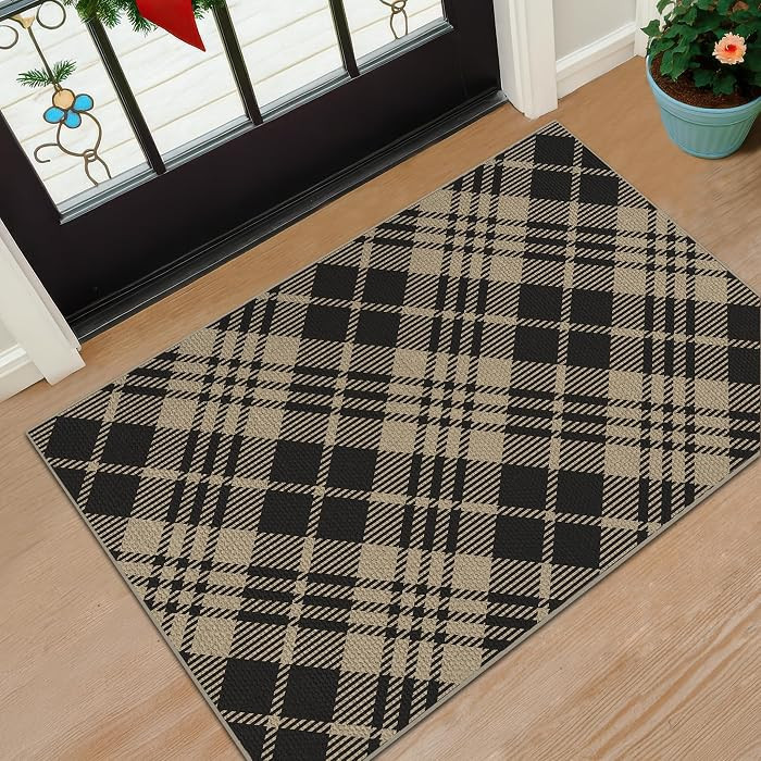 Easy Jute 2x3 Entryway Rug, Black Plaid Washable Non Slip Farmhouse | Amazon (US)