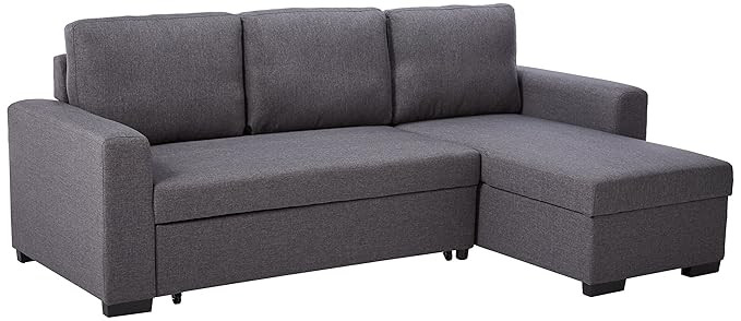 Poundex F6931 Bobkona Jassi Linen-Like Sectional with Pull-Out Bed and Compartment, Blue Grey | Amazon (US)