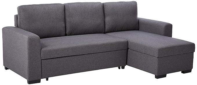 Poundex F6931 Bobkona Jassi Linen-Like Sectional with Pull-Out Bed and Compartment, Blue Grey | Amazon (US)