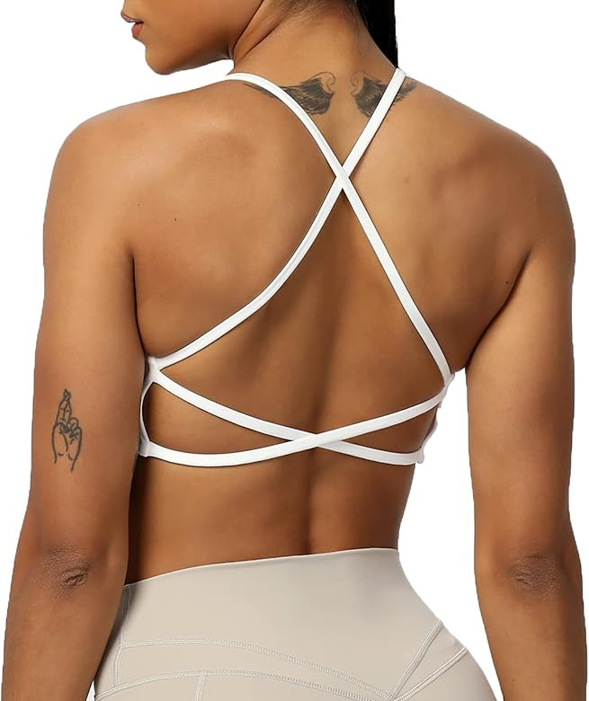 Aoxjox Women's Workout Sports Bras Fitness Backless Padded Ivy Low Impact Bra Yoga Crop Tank Top | Amazon (US)
