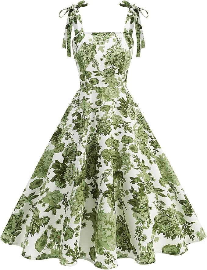 Odizli Women 1940s 1950s Vintage Elegant Summer Spaghetti Straps Floral Print Swing A Line Cockta... | Amazon (UK)