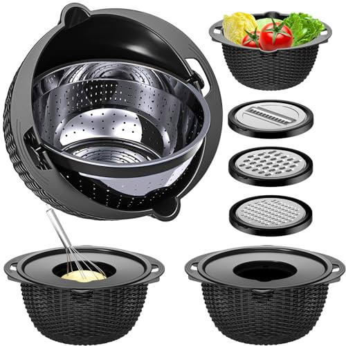 4-1 Colander with Bowl Set - Pasta Strainer - Colander for Kitchen - Strainers and Colanders Rice Strainer Fruit Cleaner Veggie Wash Sink Strainer Kitchen Essentials - Black | Amazon (US)