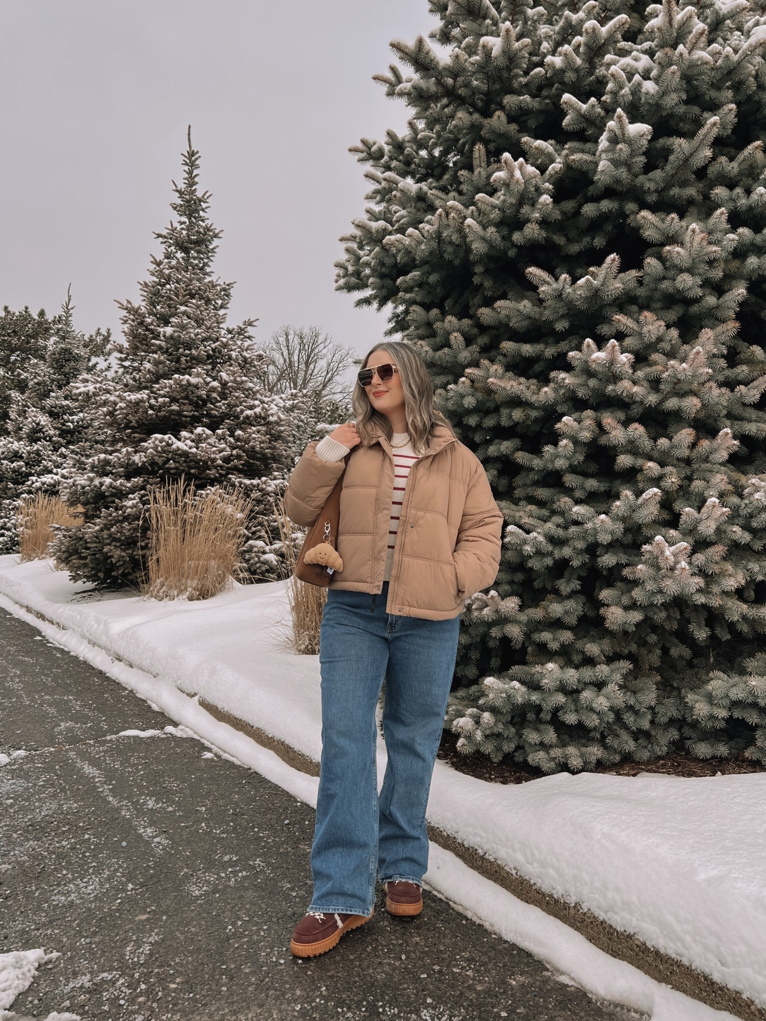 Winter ootd! Wearing my usual size L in the tan puffer jacket and striped sweater. These Abercrombie jeans are my all time fave! Wearing 32 for a looser fit. My Sorel snow boots are waterproof and so cozy, consider sizing up if you plan to wear thick socks. Canadian puffer jacket link under “similar products"


#LTKjeans #LTKwinter #LTKmidsize