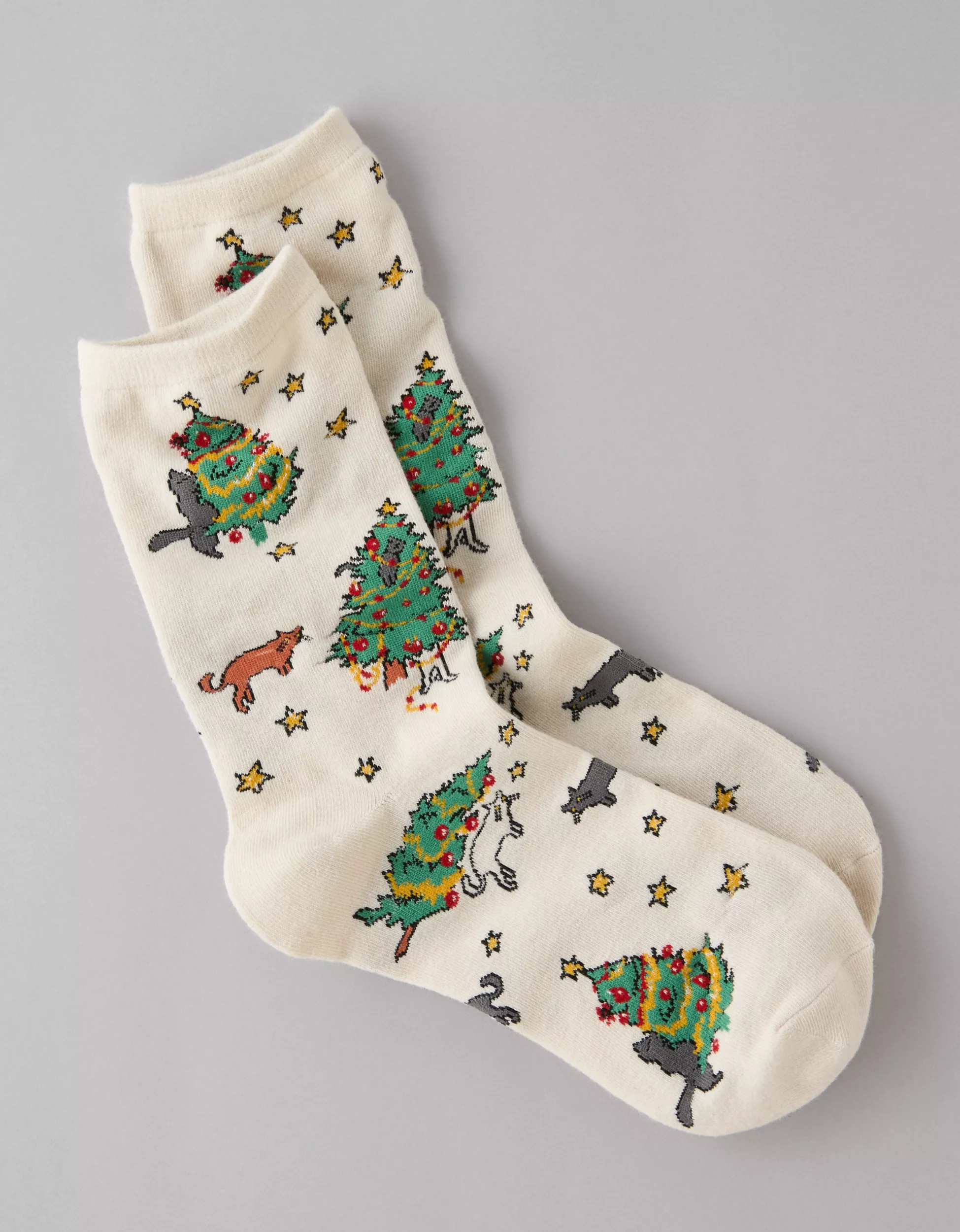 AE Holiday Cats Crew Socks | American Eagle Outfitters (US & CA)