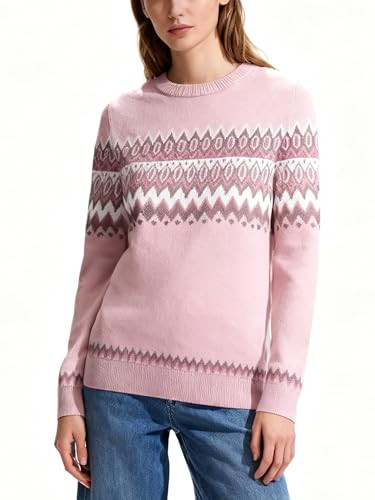 SANGTREE Sweaters for Women Fair Isle Retro Crewneck Knit Long Sleeve Fall Winter Clothes, Pink Fair Isle, US 2XL | Amazon (US)