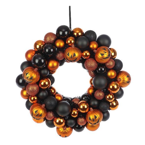 Shatterproof Pumpkin Halloween Wreath Orange/Black - Hyde &#38; EEK! Boutique&#8482; | Target