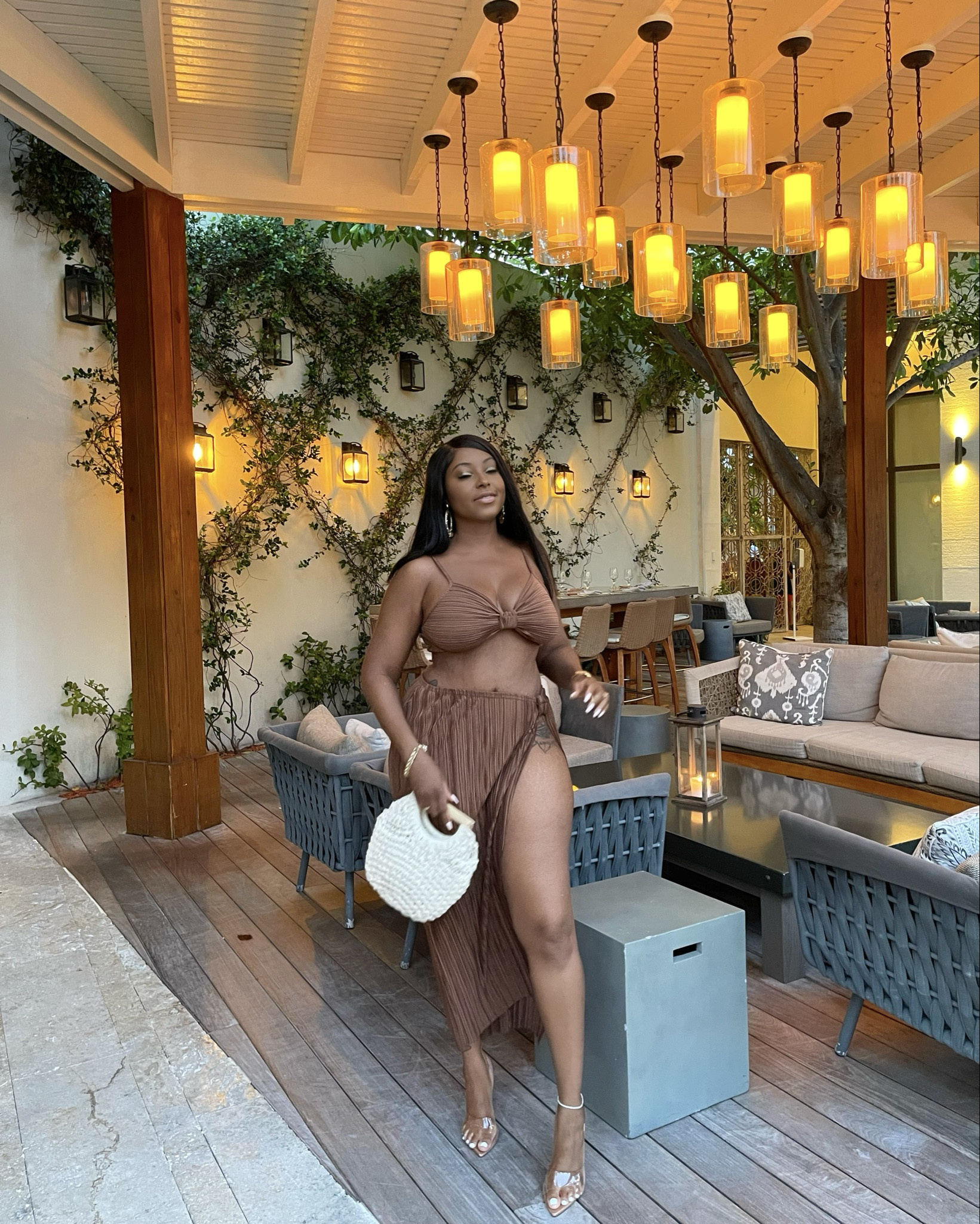 Brown two-piece vacation look for resort dinners in Turks & Caicos.

Exact set is sold out, but I linked similar brown skirt sets that give the same soft, island-ready vibe. Paired with clear heels and a woven clutch.

#LTKOver40 #LTKSeasonal #LTKTravel