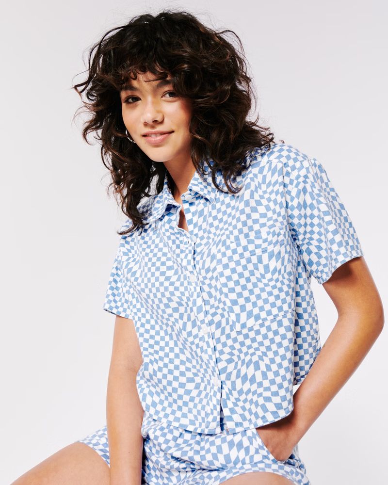 Oversized Linen Blend Short-Sleeve Shirt | Hollister (US)
