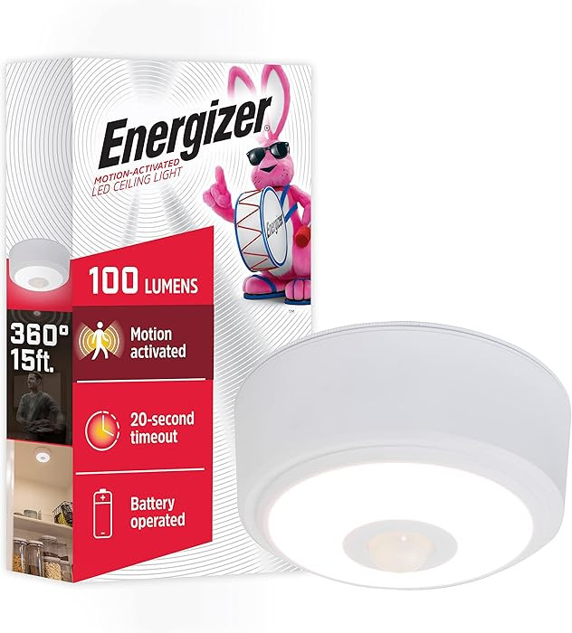 Energizer Motion-Activated LED Ceiling Light, Battery Operated, 100 Lumens, No Wiring Needed, 15f... | Amazon (US)