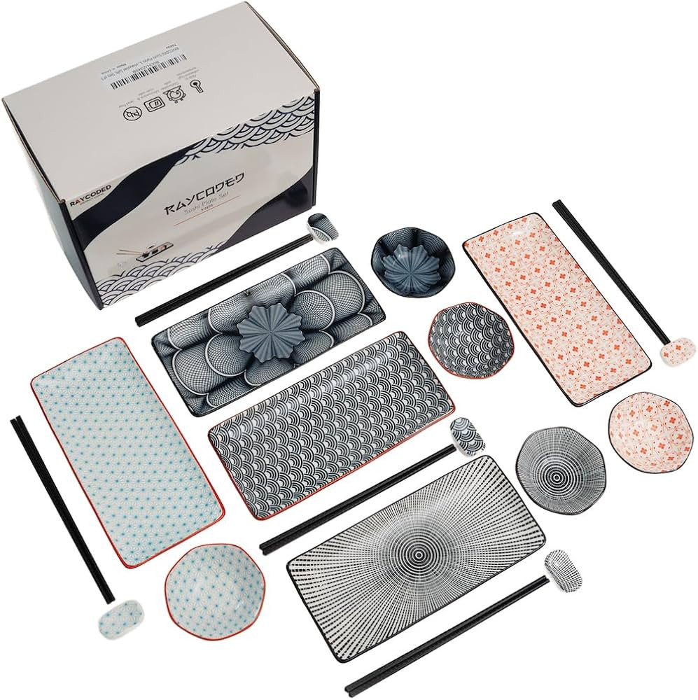 25pc Sushi Set - Rectangle Plates, Appetizer & Sushi Plates, Serving Trays for Entertaining | Amazon (US)