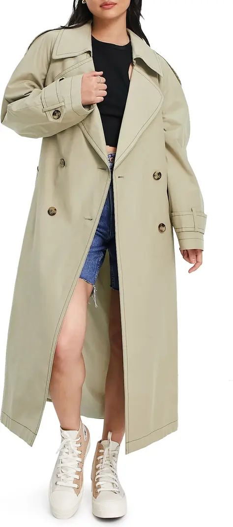 Contrast Stitch Oversize Longline Trench Coat | Nordstrom