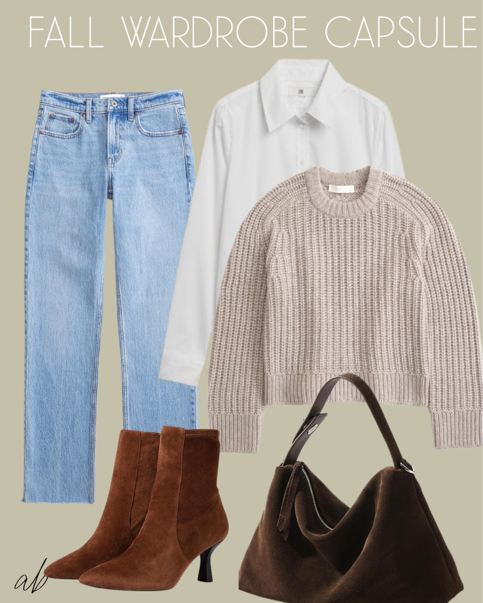 Fall wardrobe capsule outfit idea suede brown bag and boots chunky sweater and shirt 

#LTKSeasonal #LTKFindsUnder100 #LTKFindsUnder50