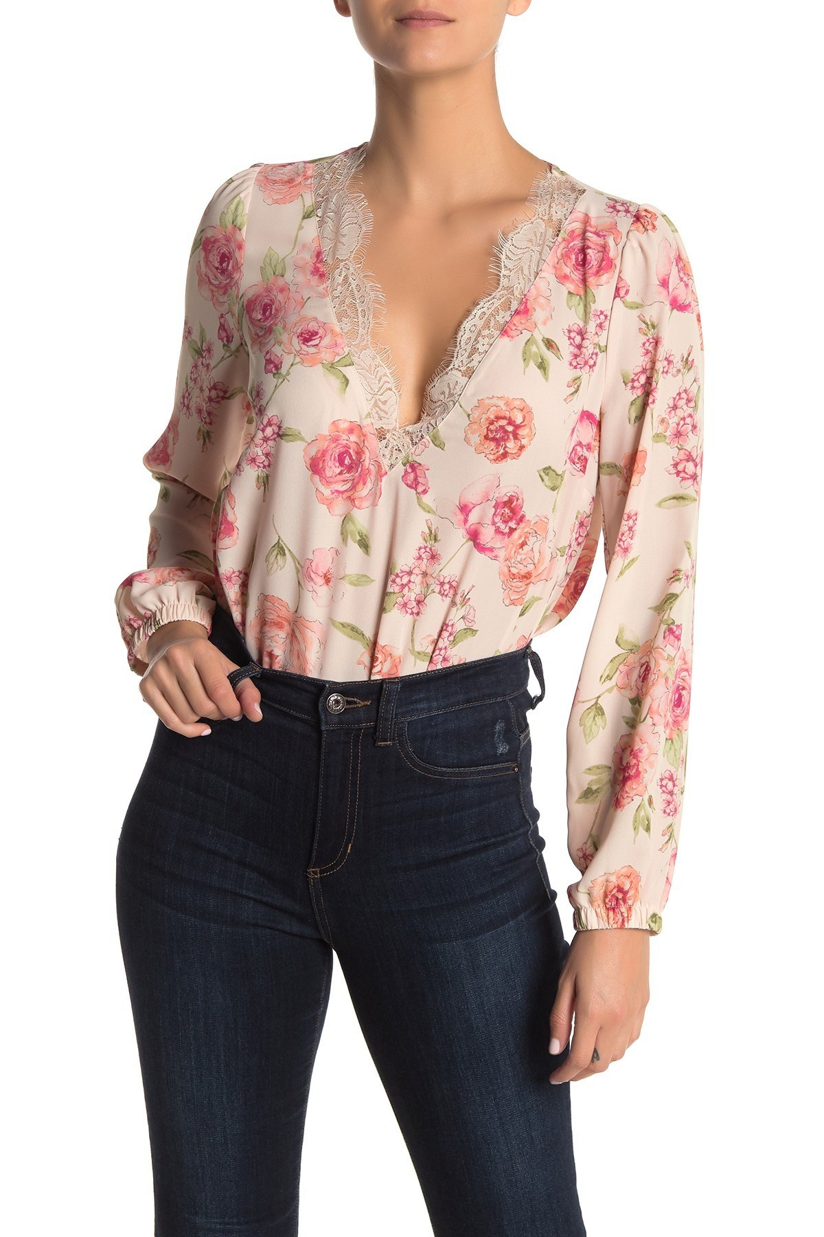 Lace Tim V-Neck Bodysuit | Nordstrom Rack