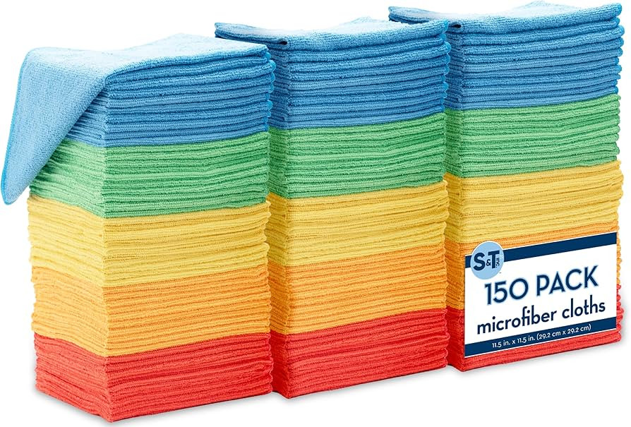 S&T INC. 150 Pack Microfiber Cleaning Cloth, Bulk Towels for Home, Reusable Microfiber Towels for... | Amazon (US)