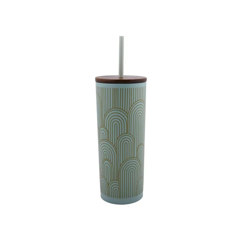 Mainstays 24-Ounce Eco-Friendly Plastic Tumbler with Wood Lid and Straw, Mint Green | Walmart (US)