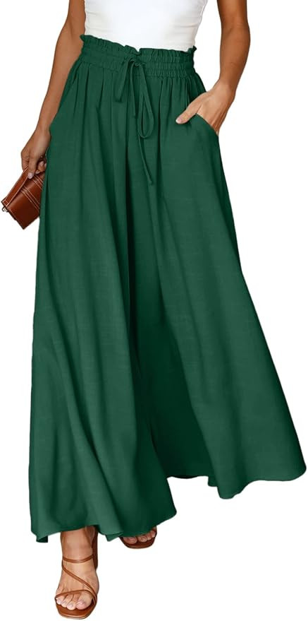 Dokotoo Wide Leg Pants for Women Casual Elastic Waist Drawstring Pants | Linen Pants Women, Teach... | Amazon (US)