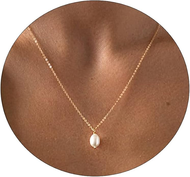 Sewyer Dainty Pearl Pendant Necklaces for Women 14K Gold Plated Handmade Layered Pearl Chain Neck... | Amazon (US)