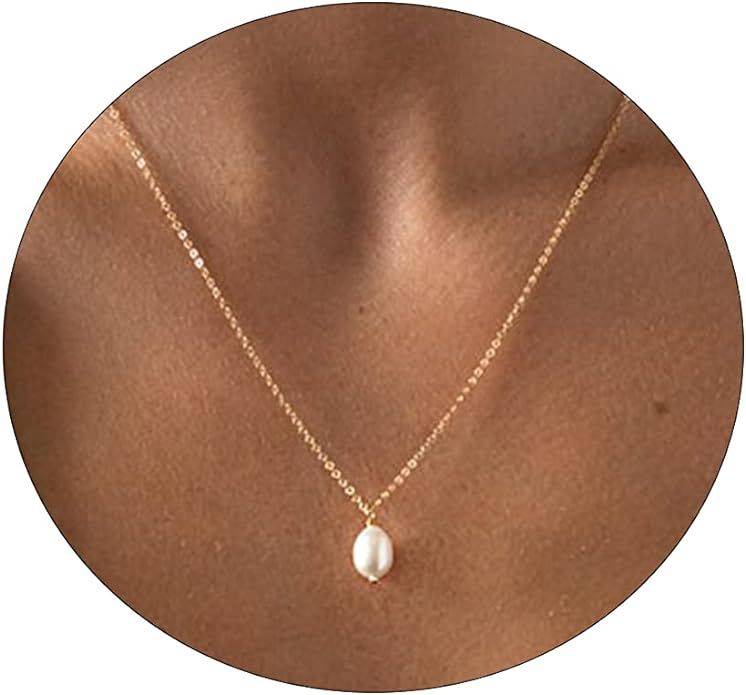 Sewyer Gold Pearl Necklaces for Women Dainty 14K Gold Plated Pearl Necklace for Women Trendy Simp... | Amazon (US)