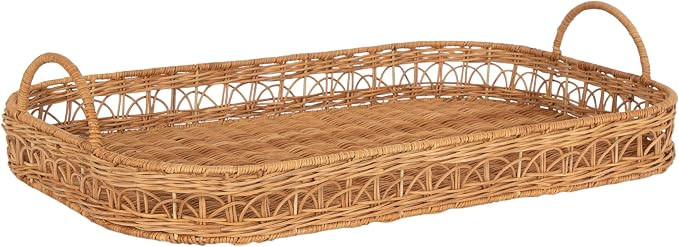 Kate and Laurel Palomar Rectangular Woven Rattan Ottoman Tray with Handles | Amazon (US)