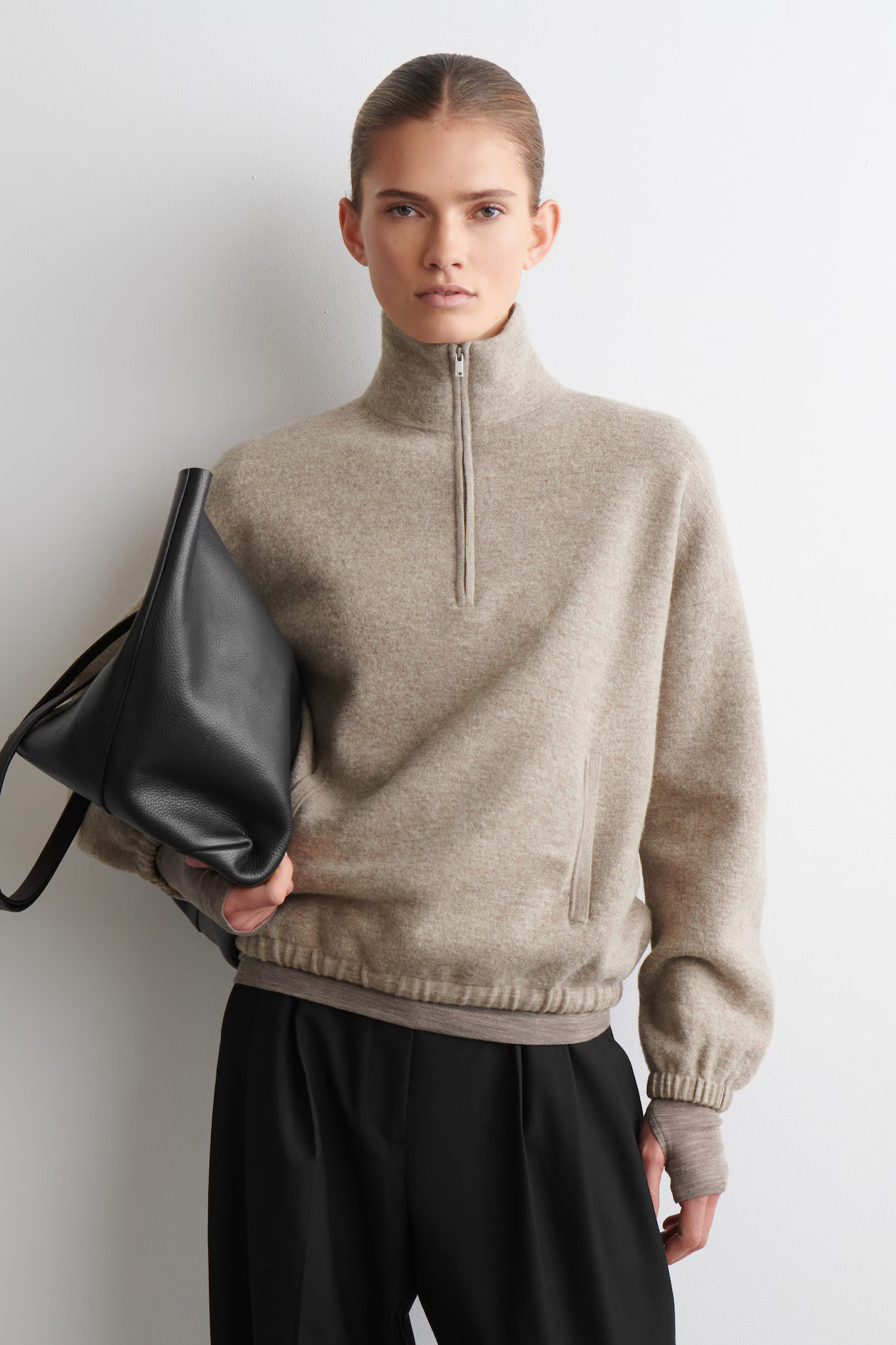 BOILED MERINO WOOL ZIP-UP SWEATER - BEIGE MÉLANGE | COS US | COS (US)