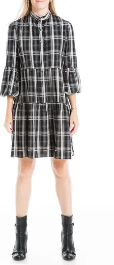 MAX STUDIO Plaid 3/4 Sleeve Dress | Nordstrom Rack