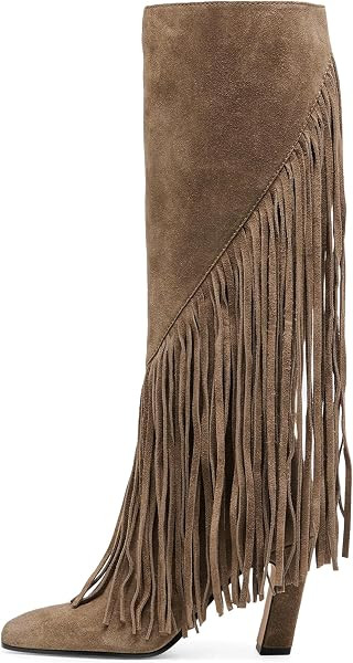Lovee Cosee Suede Knee High Boots for Women with Tassels Chunky Block Heel Square Toe Full Zipper... | Amazon (US)