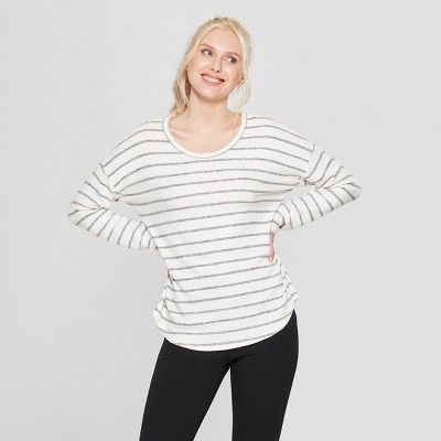 Women's Striped Long Sleeve Cozy Knit Top - A New Day™ Cream/Gray | Target