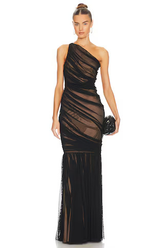 Norma Kamali Diana Fishtail Gown in Black Mesh & Nude from Revolve.com | Revolve Clothing (Global)