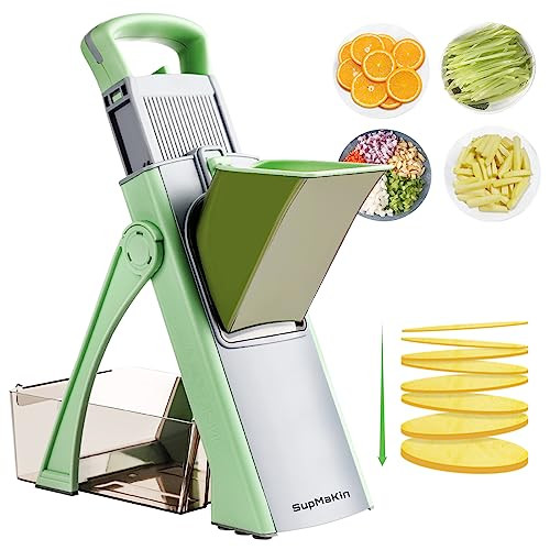 Upgrade Safe Mandoline Slicer for Kitchen, SupMaKin Bigger Entrance Vegetable Food Slice Potato Slicer Chopper, Adjustable Thickness Multi Mandolin, Julienne + Dicer Kitchen Must Haves Green | Amazon (US)