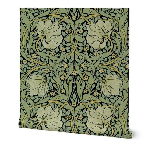 William Morris ~ Antiqued Pimpernel ~ Original on Black | Spoonflower