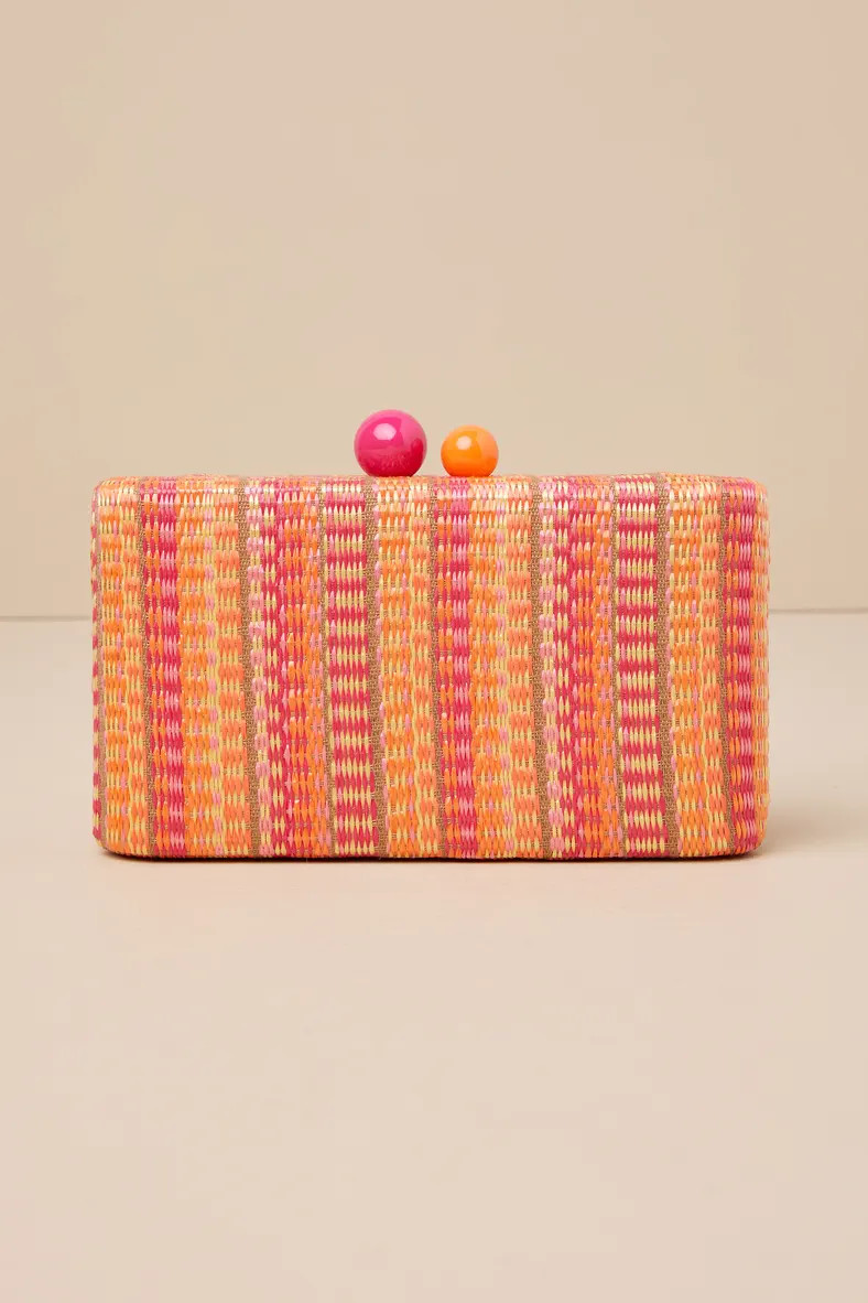 Positano Minaudiere Pink Multi Woven Hard Case Clutch | Lulus