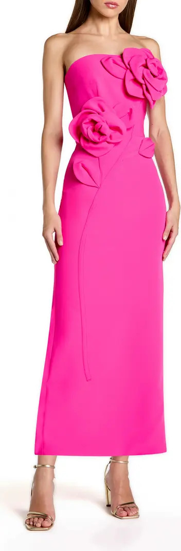 Strapless Crepe Dress With 3D Flower Detail | Nordstrom