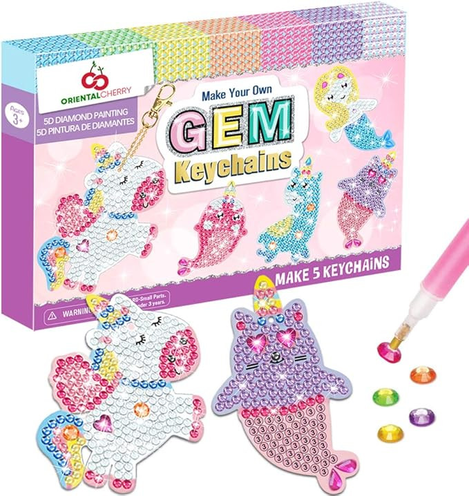 ORIENTAL CHERRY Arts and Crafts for Kids Ages 8-12 - Make Your Own GEM Keychains - 5D Diamond Pai... | Amazon (US)