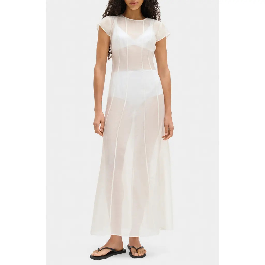 ALIGNE Carly Semisheer Maxi Dress in White at Nordstrom, Size 6 | Nordstrom