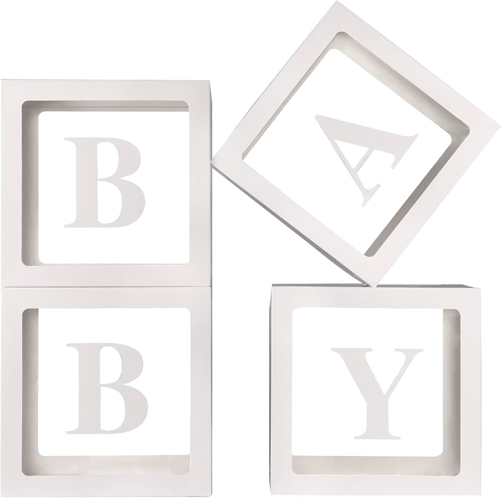 RUBFAC Baby Boxes with Letters for Baby Shower White Clear Block Box Transparent Balloon Boxes Bi... | Amazon (US)