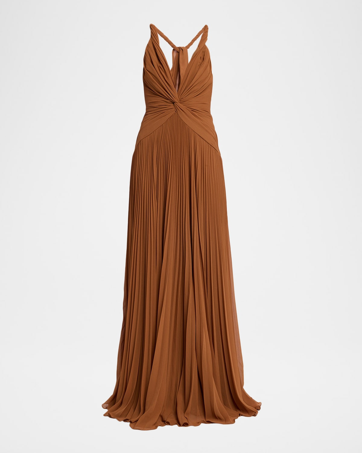 Haddon Pleated Deep V-Neck Gown | Neiman Marcus