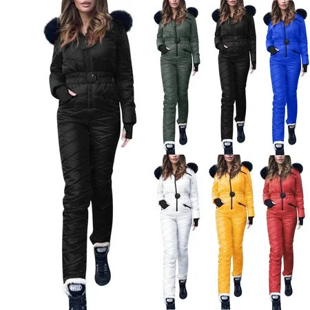 QATAINLAV Womens Onesie Ski Suit Winter Outdoor Sports Waterproof Snowsuit Faux Fur Collar Zip Jumpsuits Puffer Jacket Black S | Walmart (US)