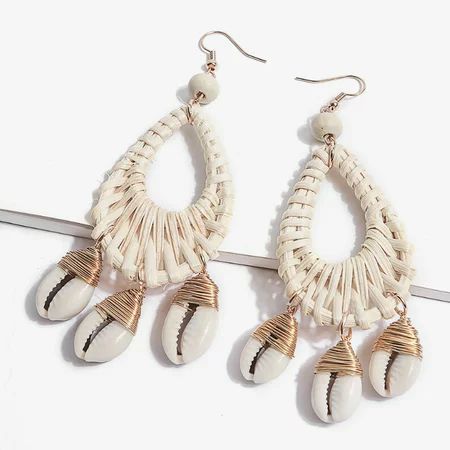 Women Earrings Handmade Ocean Style Rattan Weave Sea Shell Earrings Boho Earrings white-A | Walmart (US)
