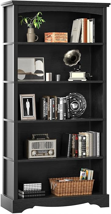 TVU 5-Tier Wooden Bookshelf, 65 Inch Tall Bookshelf with Storage, Floor Standing Modern Style Dis... | Amazon (US)