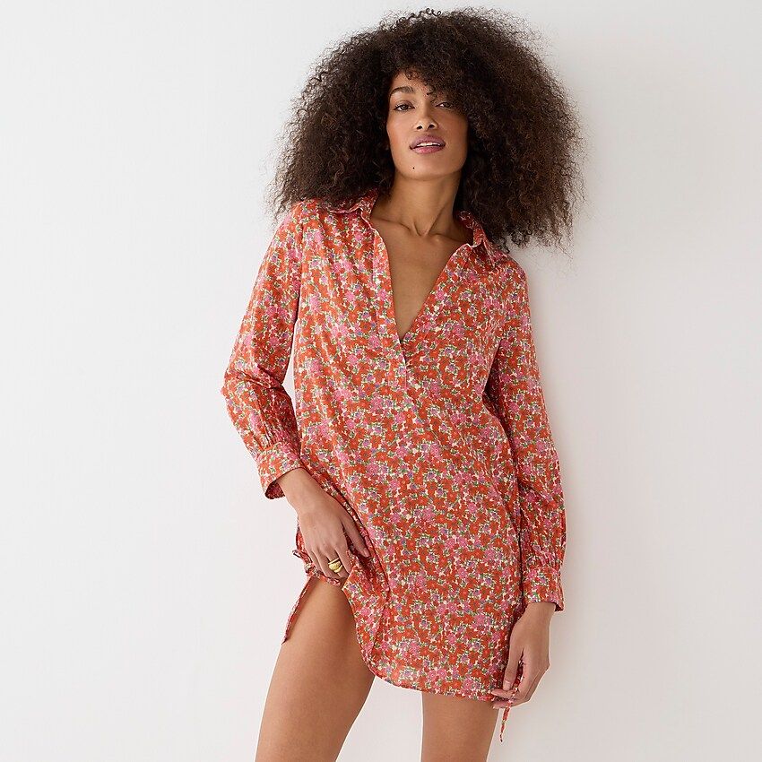 Cotton voile tunic cover-up with side ties in brilliant blooms | J.Crew US
