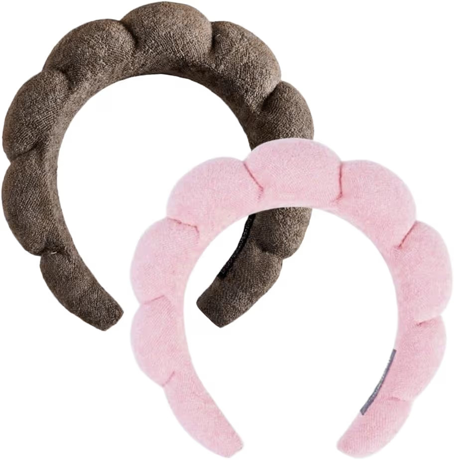 2Pcs Spa Terry Cloth Headband Face Wash Headband Combo Pack - Puffy Makeup for Washing Face Wrist... | Amazon (US)
