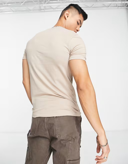 River Island muscle fit t-shirt in stone | ASOS (Global)