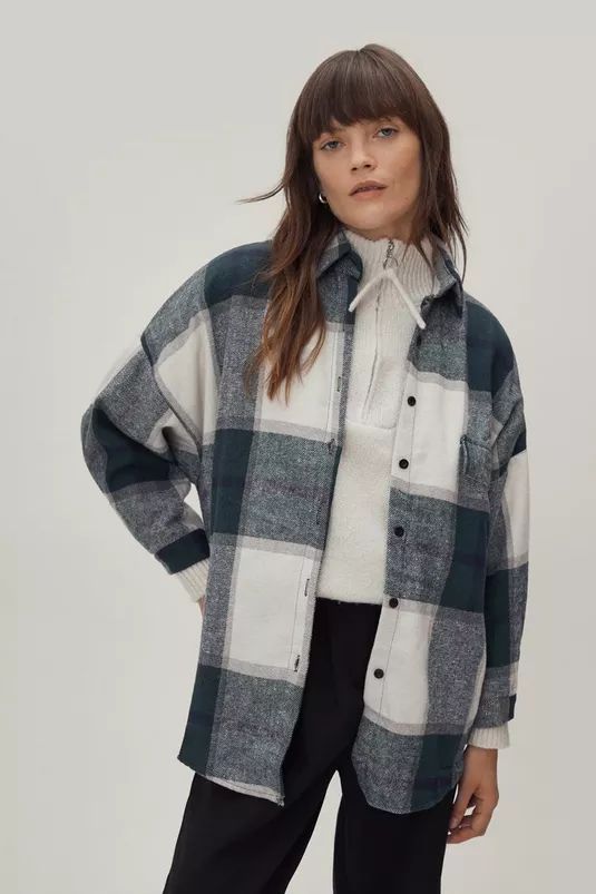 Faux Wool Oversized Check Print Shacket | Nasty Gal (US)