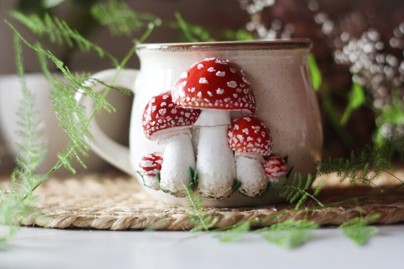 Mushroom mug, mushroom lovers gift, stoneware mug, goblincore decor, cappuccino mug, handmade cer... | Etsy (US)