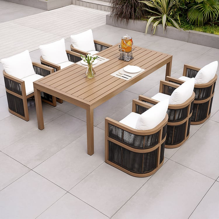 7-Piece Patio Dining Set & 6 Rope Weave Armchairs | Homary | Homary