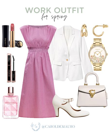 This cute pink dress paired with a white blazer is great for dressing up a bit at work! Pair it with white heels and a cute handbag! 
#businesscasual #workwear #beautyfavorite #springfashion

#LTKbeauty #LTKshoecrush #LTKitbag