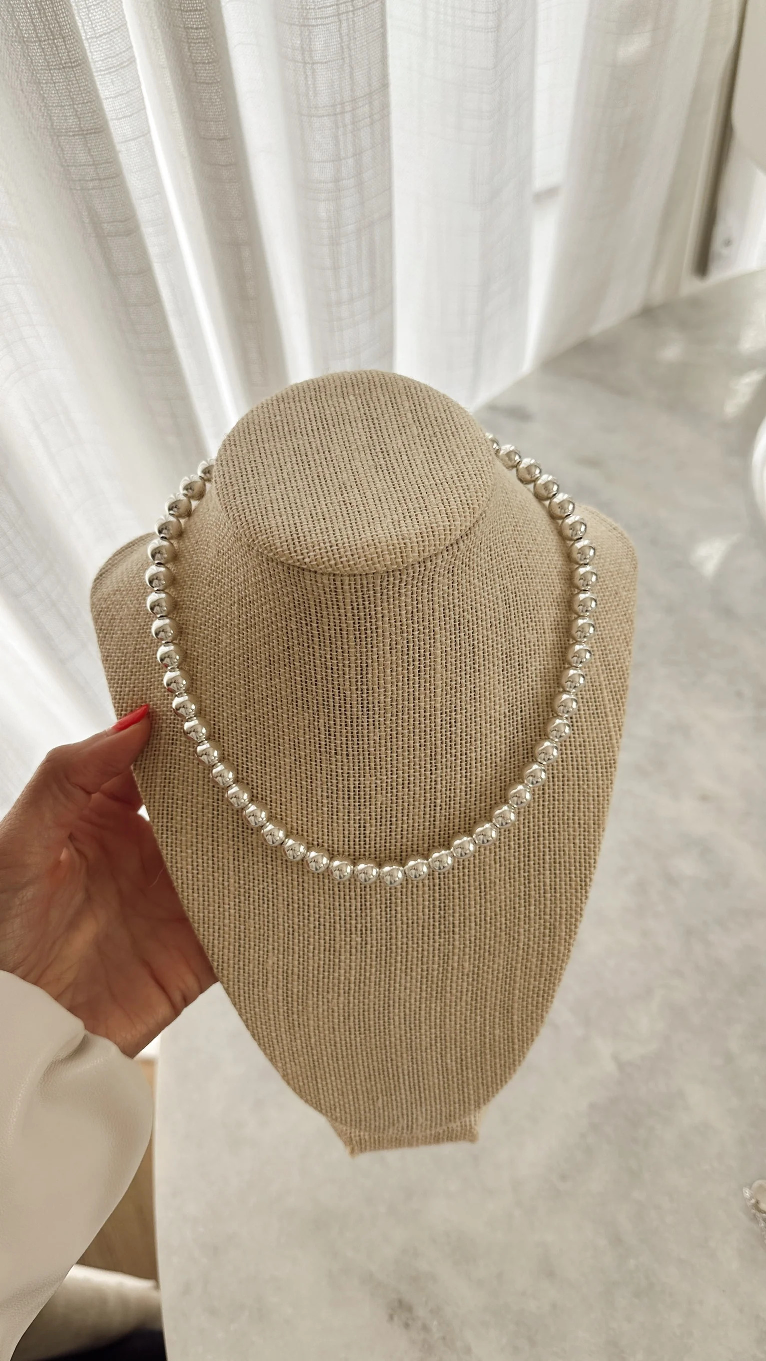 8MM BEADED NECKLACE - SILVER | Stylin by Aylin