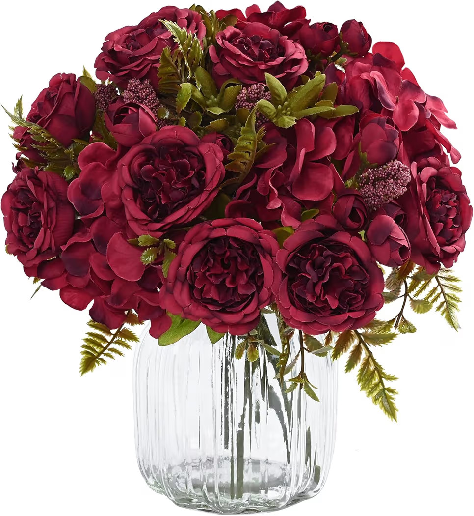 MARTINE MALL 4 Packs Peonies Artificial Flowers, Burgundy Artificial Peonies, Silk Peonies Flower... | Amazon (US)
