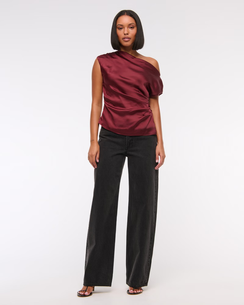 Women's Asymmetrical Draped Satin Top | Women's | Abercrombie.com | Abercrombie & Fitch (US)