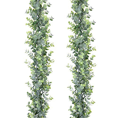 DearHouse Faux Eucalyptus Garland Plant, 2 Pack Artificial Vines Hanging Eucalyptus Leaves Greenery Garland for Wedding Backdrop Arch Wall Decor, 6 Feet/pcs UV Protected Indoor Outdoor | Amazon (US)